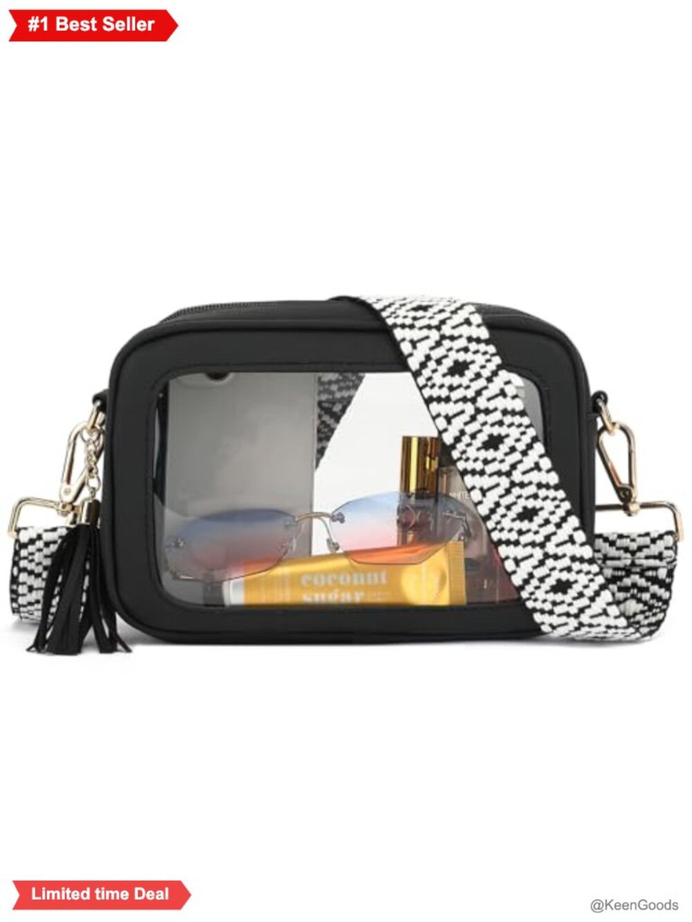 Clear Crossbody Bag Stadium Approved Waterproof Vegan Leather Guitar Strap